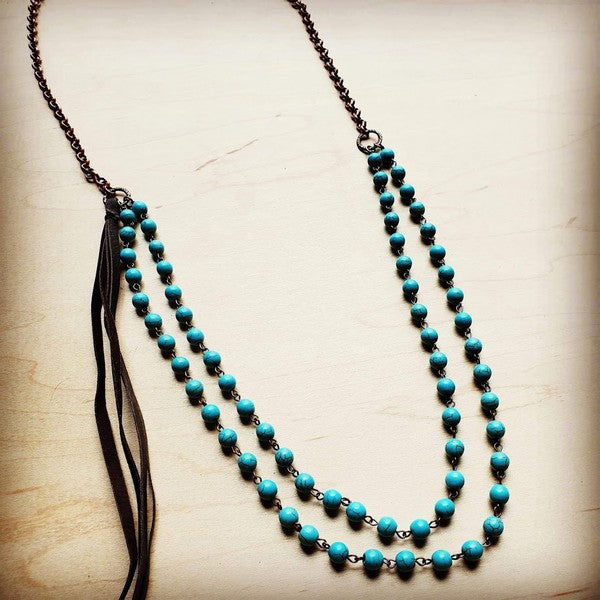 Double Strand Blue Turq Necklace w/ tassel