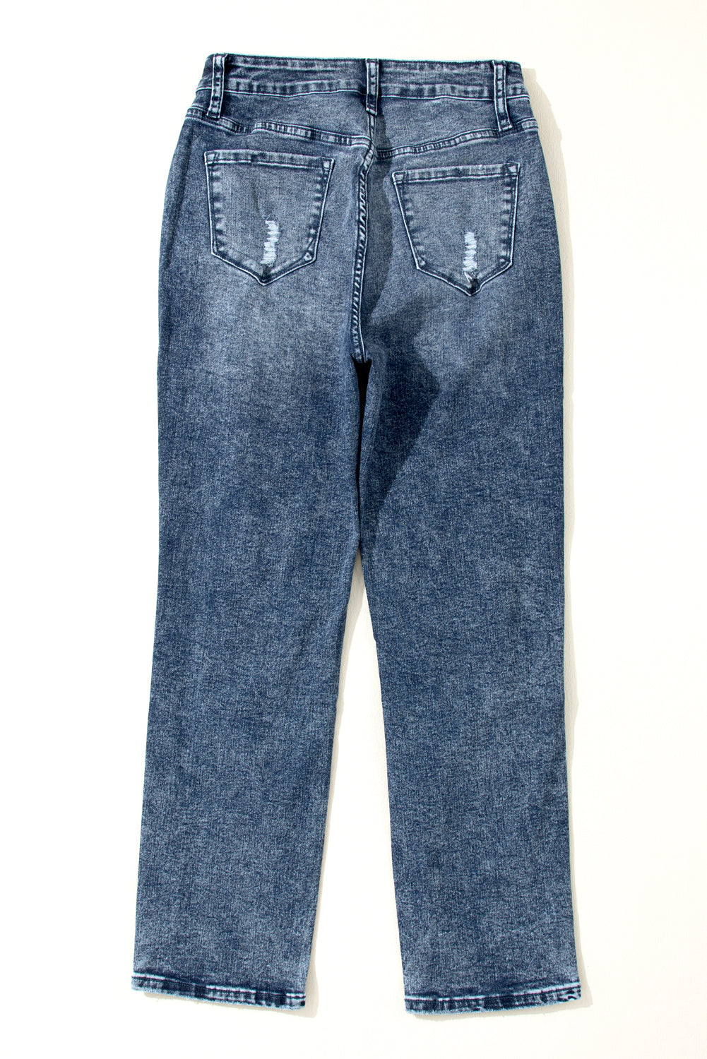 Sky Blue Light Wash Frayed Slim Fit High Waist Jeans