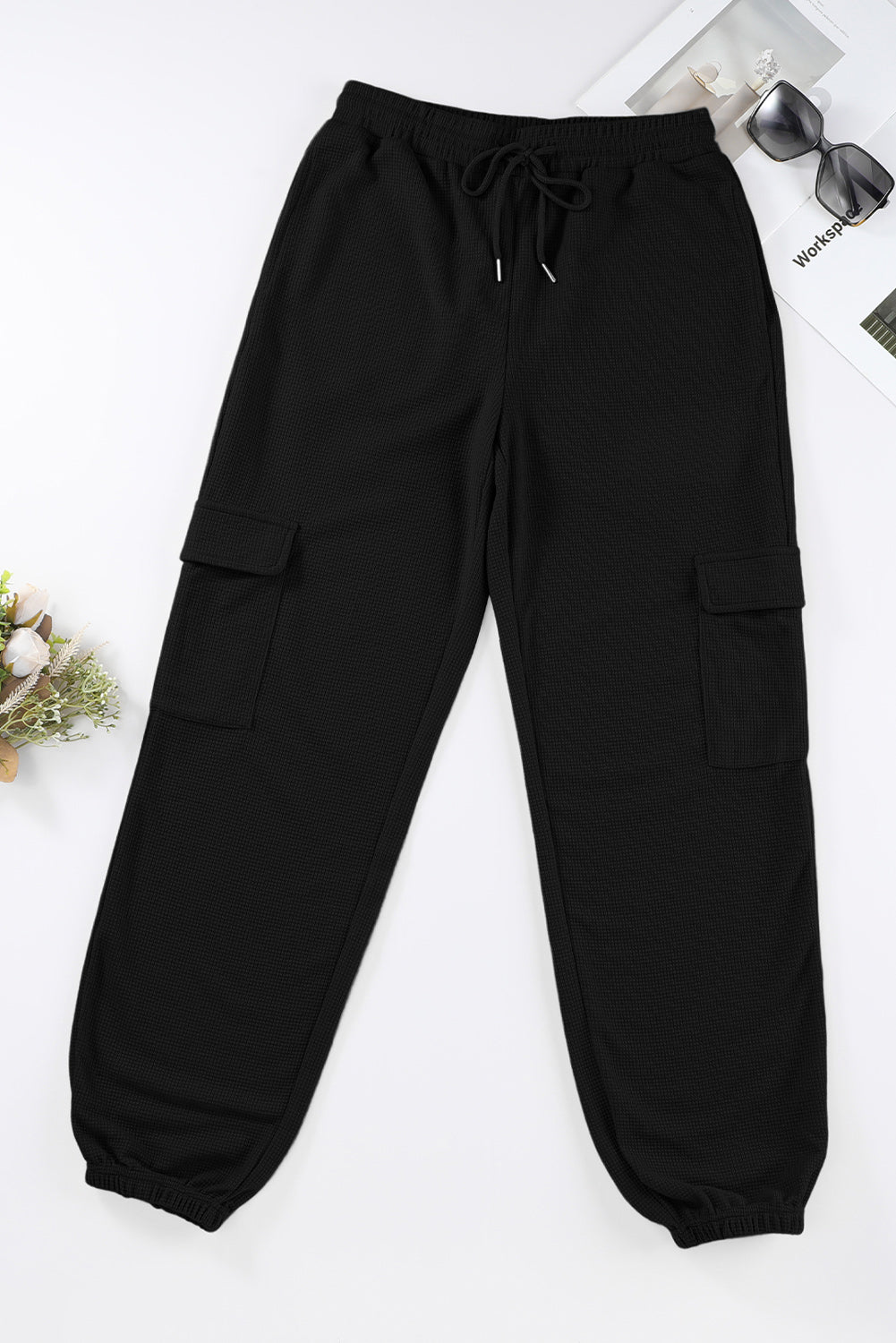 Pink Waffle Texture Cargo Pocket Jogger Pants