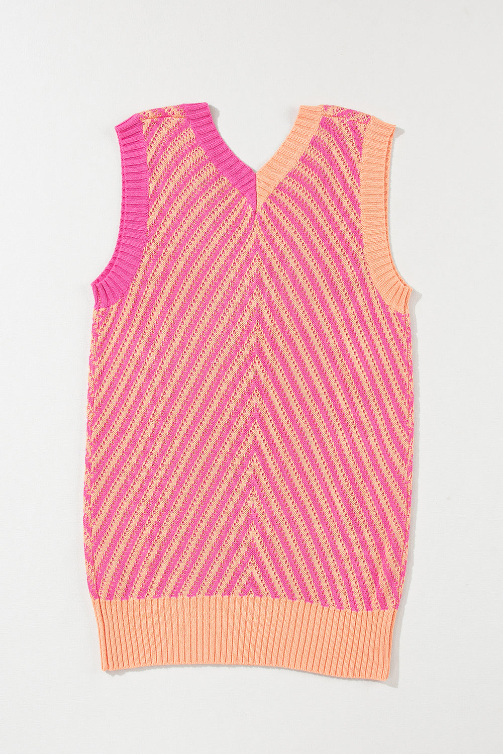 Strawberry Pink Contrast Chevron Knit V Neck Sweater Vest