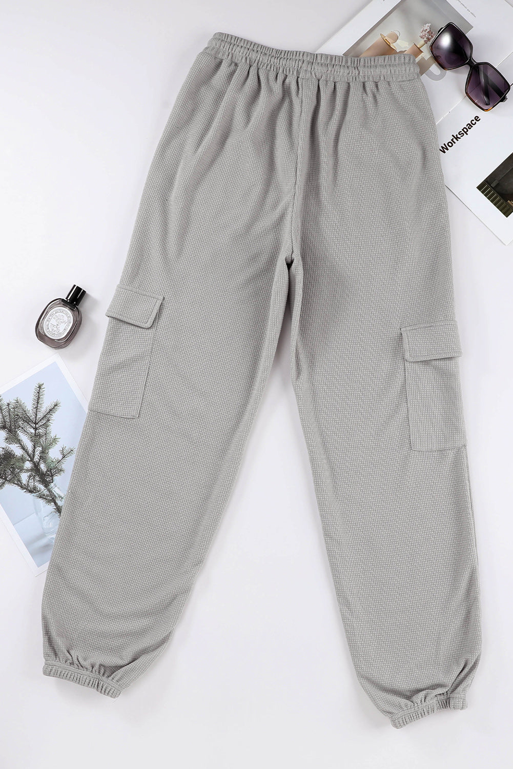 Pink Waffle Texture Cargo Pocket Jogger Pants