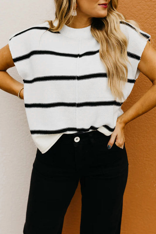 White Striped Batwing Sleeve Sweater Top