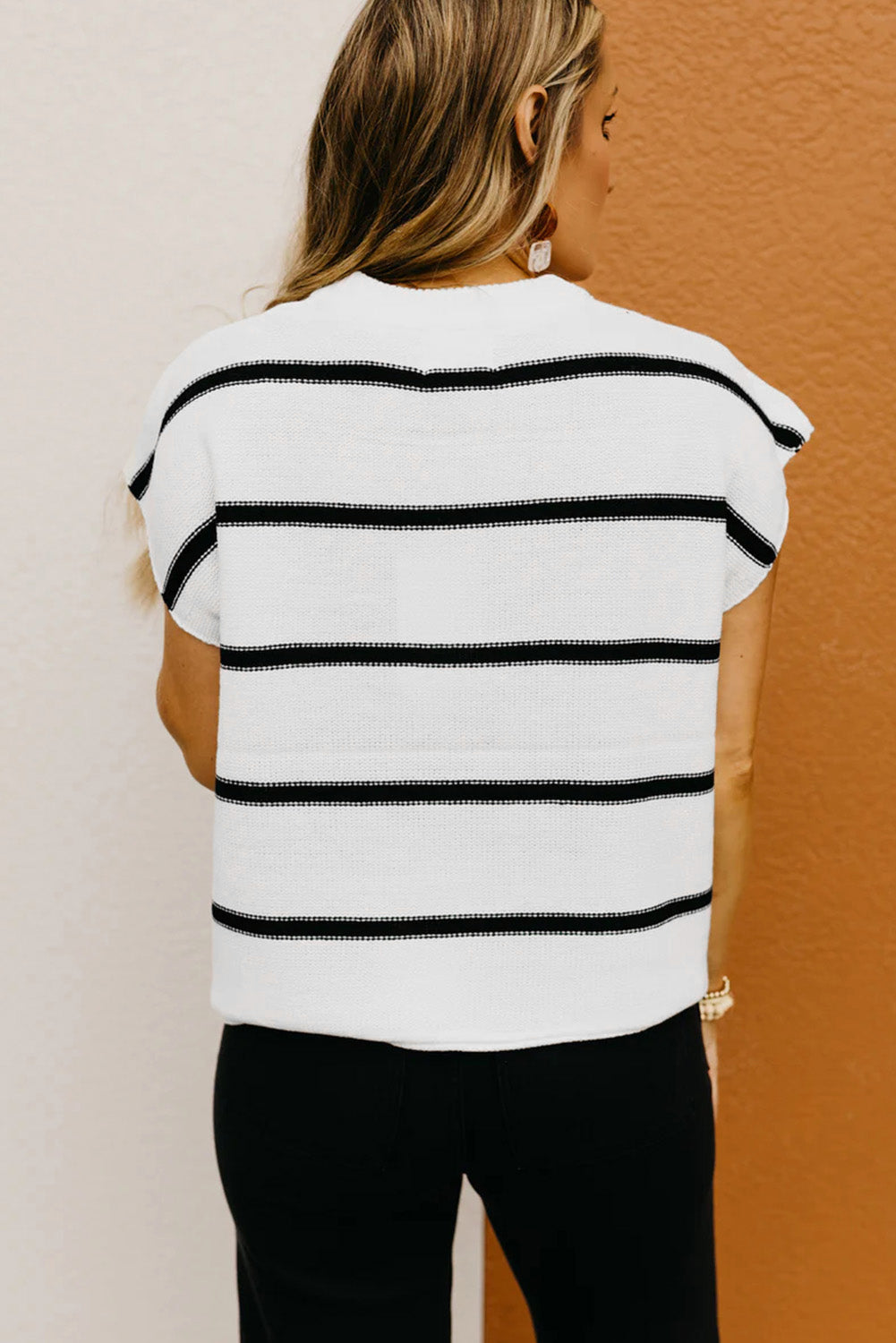 White Striped Batwing Sleeve Sweater Top