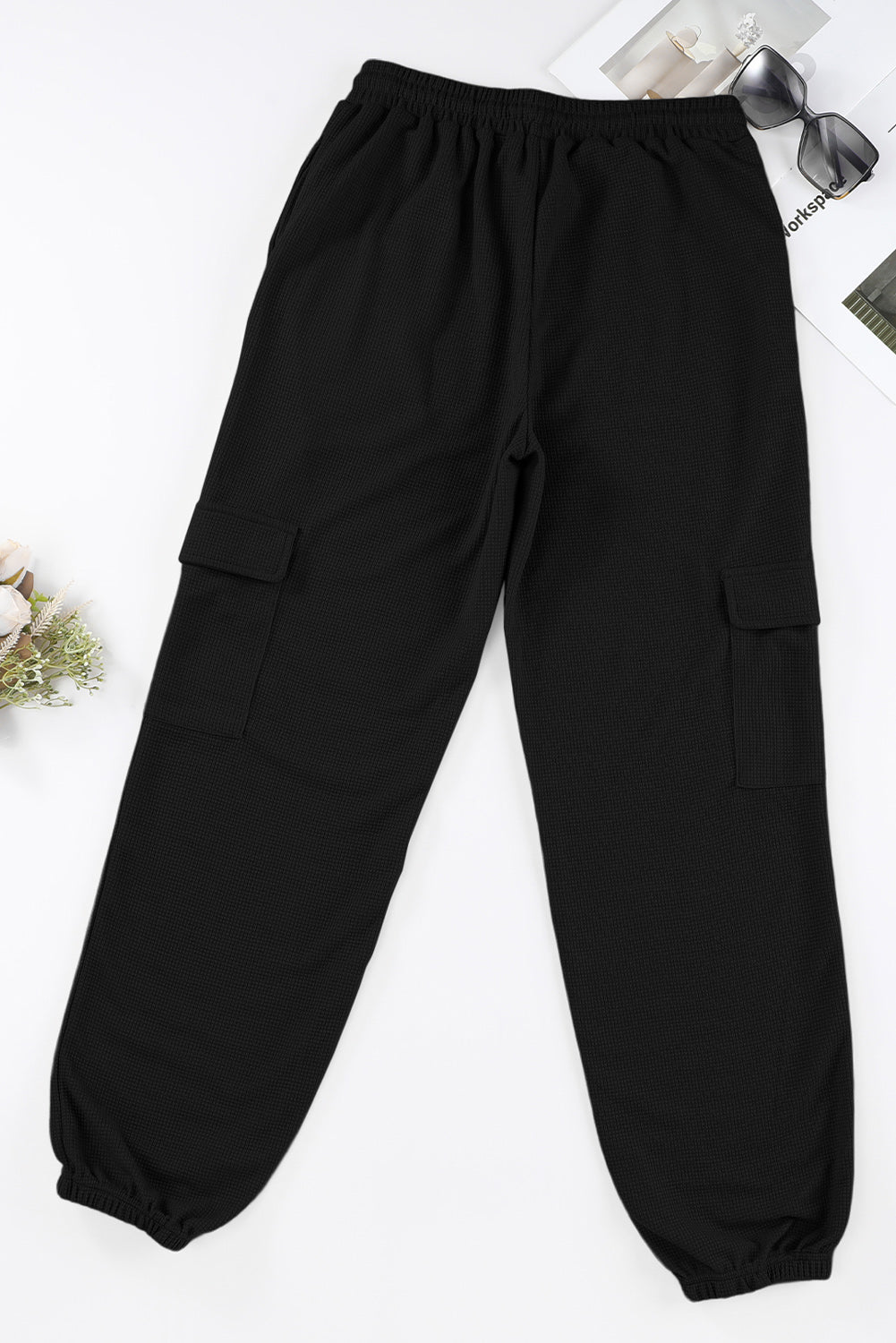 Pink Waffle Texture Cargo Pocket Jogger Pants