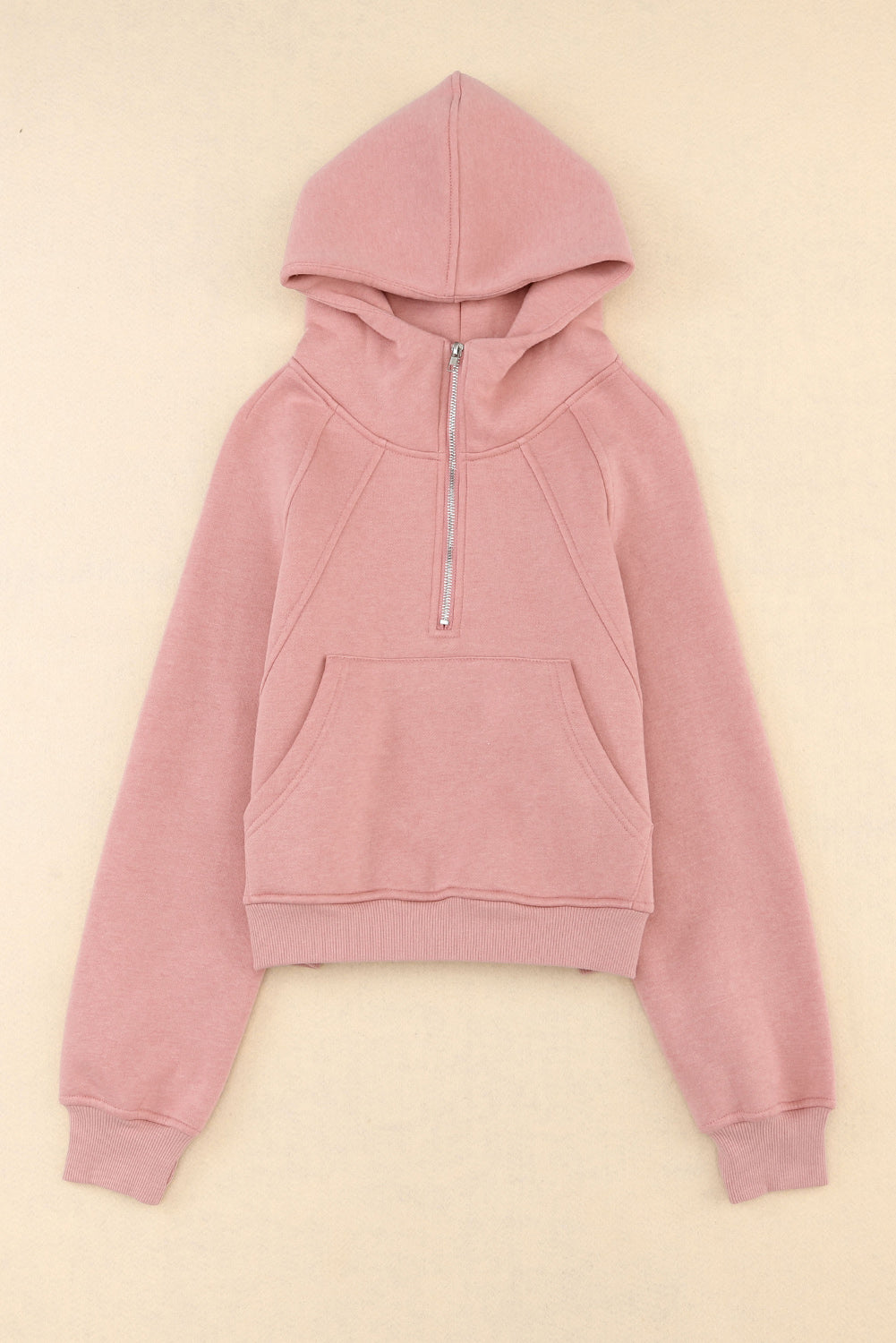 Pink Quarter Zip Kangaroo Pocket Hoodie