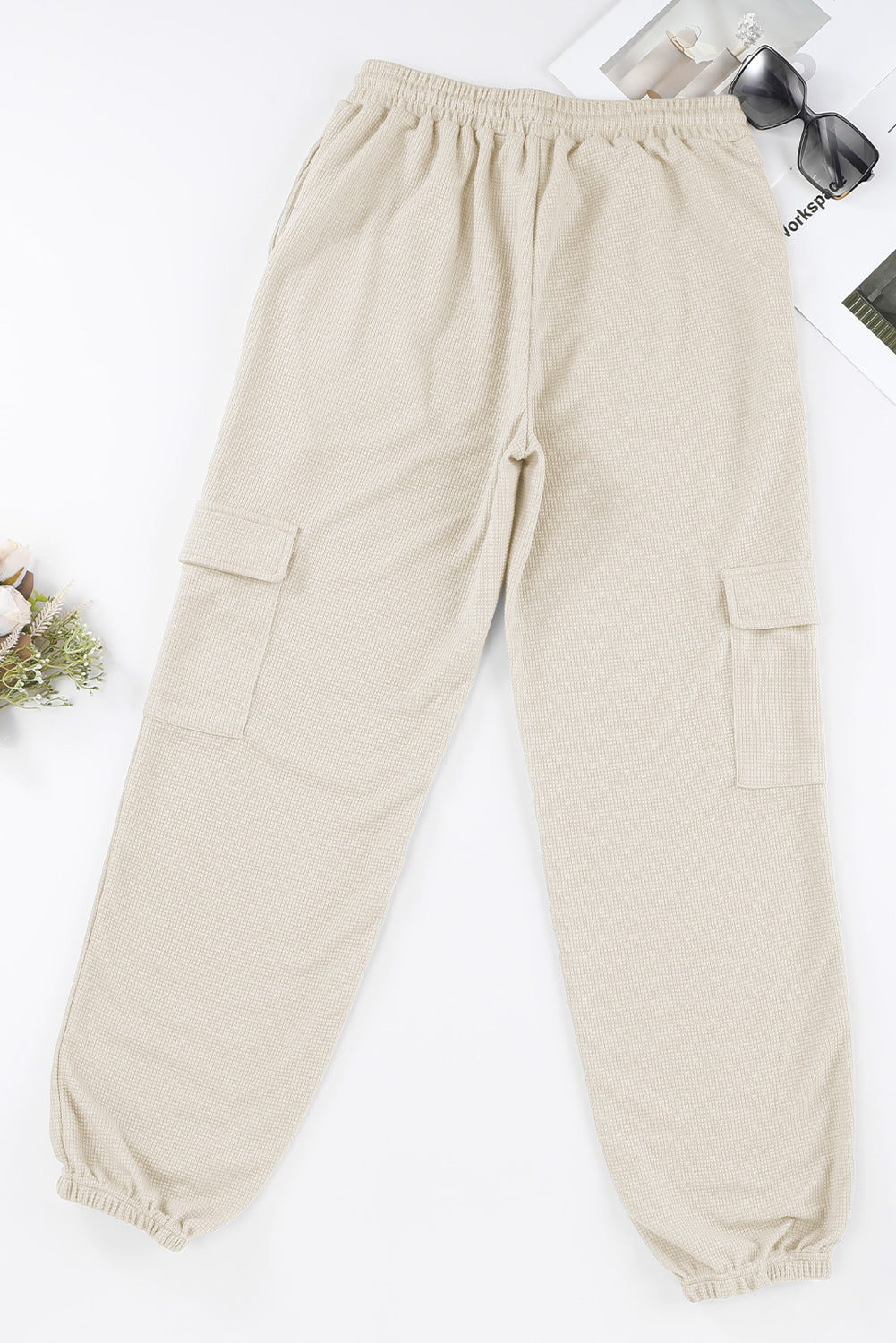 Pink Waffle Texture Cargo Pocket Jogger Pants